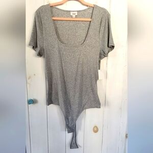 Jenni Intimates Heather Grey Ribbed Shortsleeve Bodysuit